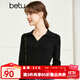 betu百圖女裝秋季新款毛針織衫長(cháng)袖V型翻領(lǐng)套頭上衣針織衫女2208T04 黑色 S （米白預售11/19發(fā)貨）
