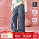 ASK JUNIOR【復古水洗牛仔褲】?jì)和澴?025秋繡花女童長(cháng)褲直筒褲青少年