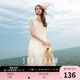 三彩2025夏季新款無(wú)袖連衣裙盤(pán)帶繡花雪紡A字裙背心長(cháng)裙M 米白色 S 155/80A