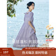 茵曼（INMAN）七七同款連衣裙2025夏女裝新款田園純棉提花方領(lǐng)A字泡泡袖蛋糕裙 紫色 100%棉 里料:100%聚酯纖維 L