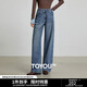 初語(yǔ)牛仔褲女2025秋季新款復古中藍棉質(zhì)微彈休閑闊腿褲 星空中藍 28