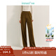 茵曼（INMAN）燈芯絨開(kāi)衩直筒褲2024冬季女裝新款拼接松緊腰寬松保暖長(cháng)褲 咖色 L