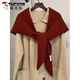 啄木鳥(niǎo)韓系澳洲羊毛針織大三角圍巾女秋冬極簡(jiǎn)加厚保暖氣質(zhì)圍脖百搭披肩 酒紅色