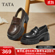 他她（TATA）鋼琴家樂(lè )福鞋女英倫風(fēng)棕色休閑鞋樂(lè )福鞋增高鞋子 黑色 38