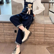 艾諾輪兒童背帶褲女童長(cháng)款褲子9-12歲中大童女孩秋季天裝款長(cháng)袖牛仔褲套 單件背帶褲（玩偶隨機） 130 cm