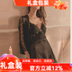 貓惑純欲風(fēng)帶胸墊冰絲睡衣女士吊帶內衣睡裙秋季情趣家居服套裝禮盒裝 黑色【吊帶+睡袍】【帶胸墊】 L 【適合95-115斤】