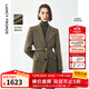 朗姿冬季新款純羊毛復古人字紋高智西裝外套優(yōu)雅氣質(zhì)收腰西服 卡其綠色 M