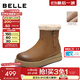 百麗（Belle）復古擦色雪地靴女2025冬新商場(chǎng)同款舒適保暖東北靴E5L1DDD5 棕色 38