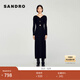SANDRO秋冬女裝法式時(shí)尚黑色優(yōu)雅開(kāi)叉收腰修身連衣裙長(cháng)裙 黑色 S