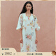 Fabrique 夢(mèng)境花園桑蠶絲亞麻印花系帶度假風(fēng)連衣裙2025夏季 米白色 M