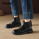 星期六黑色短靴女款2026新款冬季真皮瘦瘦靴子英倫風(fēng)馬丁靴子單靴 黑色 37 (235mm) 標準碼