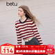 百圖betu女裝2025秋季新款毛針織衫拼色條紋簡(jiǎn)約長(cháng)袖上衣女2509T39 紅色 L