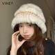 viney兔毛帽子女秋冬季2025新款護耳防寒保暖帽女士針織大頭圍毛線(xiàn)帽 米杏色