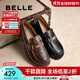 百麗（Belle）元寶樂(lè )福鞋女2025秋新棕色英倫粗跟小皮鞋單鞋D2S1DCA5預售 黑色 36 (230mm)