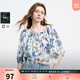 三彩2025夏季新款繁花小衫圓領(lǐng)系帶七分燈籠袖萊賽爾寬松短款M 晴空藍花卉 M 160/84A