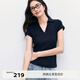 伊芙麗蔣欣代言2025夏季新款女裝V領(lǐng)Polo上衣高彈修身插肩短袖T恤 藏青 L