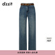 DZZIT【明星同款】牛仔褲冬季丹寧主義百搭褲子女3I4R6021S 藍色 XS