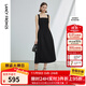 朗姿復古方領(lǐng)吊帶收腰顯瘦氣質(zhì)高級感裙子女夏新款氣質(zhì)連衣裙 黑色 M