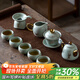 京峰閣 茶具套裝輕奢高檔 家用送禮汝窯陶瓷描金茶壺茶杯蓋碗泡茶器全套 11頭潘壺仙鶴套裝