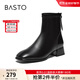 百思圖2025冬季新款氣質(zhì)通勤白色法式小踝靴粗跟女短靴CM108DD5【預售】 黑色 37