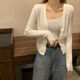 矜持范2025春秋新款韓版時尚百搭長袖針織衫女秋季衫小外套女ins短款 米白色 S 建議8090斤