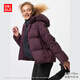 優(yōu)衣庫女裝無(wú)縫羽絨連帽外套/外套夾克25秋冬新款478577 18 暗紅色 L /160/88A