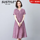 SUSTYLE奢侈高端品牌新款夏季女裝氣質(zhì)顯瘦中年媽媽t恤天絲蕾絲連衣裙 紫色 XL