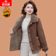 俞兆林（YUZHAOLIN）媽媽冬裝加絨加厚外套皮毛一體上衣洋氣中老年女秋冬短款毛呢大衣 咖色 5XL (參考145-160斤)