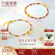 六福珠寶足金花絲金珠玉髓石榴石黃金手鏈手串單條  GJA0010DS 總重2.97克 紅藍花絲珠