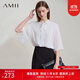 AMII女裝2025夏季新款優(yōu)雅通勤小立領(lǐng)喇叭袖綁帶雙層雪紡衫女 米白 L (165)