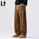 :CHOCOOLATEit休閑褲男春秋新款寬松直筒褲男美式男褲潮流長(cháng)褲男 咖棕色 L