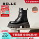 百麗（Belle）千層靴時(shí)尚復古馬丁靴女增高厚底短靴B2303DZ4預售 黑色-絨里 38 (240mm)
