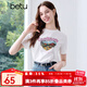 百圖betu女裝2025夏季新款T恤油畫(huà)印花舒適棉感彈力短袖上衣女2505T14 白色 M