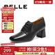 百麗（Belle）牛皮休閑粗高跟單鞋女商場(chǎng)同款簡(jiǎn)約單鞋3DFB1CM4 黑色 39 (245mm)