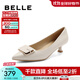 百麗（Belle）高跟鞋女細跟商場(chǎng)同款通勤方扣貓跟單鞋A8X1DAQ4 米白 35 (225mm)