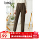 betu百圖女裝高腰直腿西褲顯瘦錐形九分休閑褲女OL2202T58 咖啡色 L