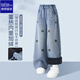唐獅（TonLion）女童加絨牛仔褲冬季保暖蝴蝶結褲子中大童直筒褲寬松長(cháng)褲 藍色170