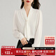 尚都比拉通勤飄帶領(lǐng)白色襯衫女秋季上衣珍珠扣設計氣質(zhì)休閑時(shí)尚洋氣襯衣