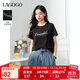 LAGOGO簡(jiǎn)約字母印花短袖T恤女拉谷谷2025年春夏新款正肩顯瘦上衣 黑色 M