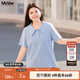 MsShe大碼女裝2025新款夏裝【珠地棉】休閑氣質(zhì)polo領(lǐng)短袖T恤 冰河藍色現貨 2XL
