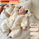心楠嬰兒棉服連體衣女周歲1-2歲寶寶哈衣冬季保暖套裝抱衣爬服外出服 杏色尖帽加絨連體衣 90cm 【建議12-18月齡】