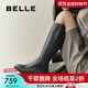 百麗（Belle）牛皮復古時(shí)髦騎士靴女商場(chǎng)同款顯瘦長(cháng)筒靴3NF73DG4 黑色 37 (235mm)