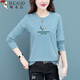 啄木鳥(niǎo)純棉打底衫2025新款女春秋長(cháng)袖t恤顯瘦體恤媽媽薄款上衣 淺藍 2XL