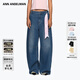 ANN ANDELMAN【明星同款】深藍色復古破洞做舊闊腿彎刀牛仔褲休閑長(cháng)褲 藍色 25