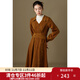 獨束大碼女裝復古優(yōu)雅交叉繞腰連衣裙2024新款通勤微胖顯瘦襯衫裙 焦茶色 M (尺碼：1)