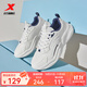 特步（XTEP）休閑鞋男新款老爹鞋軟底防滑耐磨運動(dòng)鞋潮流男鞋百搭跑步鞋子增高 帆白/墨青藍 42