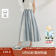 茵曼（INMAN）格紋剪花純棉半身裙2025夏季女裝新款松緊腰寬松a字中長(cháng)裙 藍條 XL