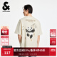 杰克·瓊斯（JACK&JONES）男裝25年棉質(zhì)涼感短袖T恤男士夏季潮流寬松卡通熊貓印花半袖t恤 A08云米色 寬松版，卡碼拍小 M 175