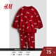 H&M童裝女?huà)爰t色套裝2件式秋季印花衛衣打底褲1260809 紅色/蝴蝶結 90 90/52 1.5-2Y