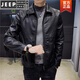 JEEP SPIRIT眞皮皮衣男秋冬季時(shí)尚潮流百搭帥氣皮夾克男士加絨加厚機車(chē)外套裝 黑色 2XL 建議140-155斤